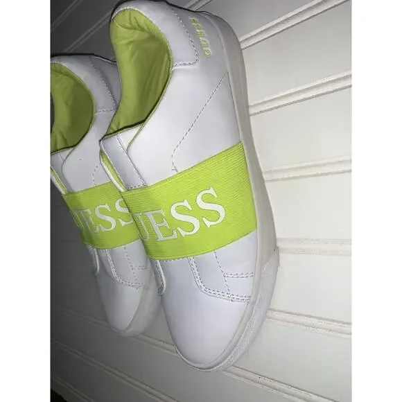 Guess White Fluorescent Yellow Slip On Women’s Tennis Shoes Sz 8.5 Med - Picture 5 of 10